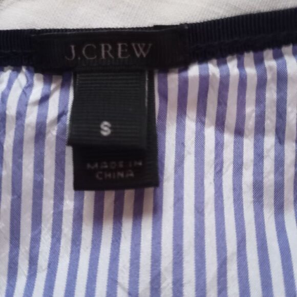J CREW Slvless Blue 100% Strip Linen Trim 100% Sil - Picture 2 of 6